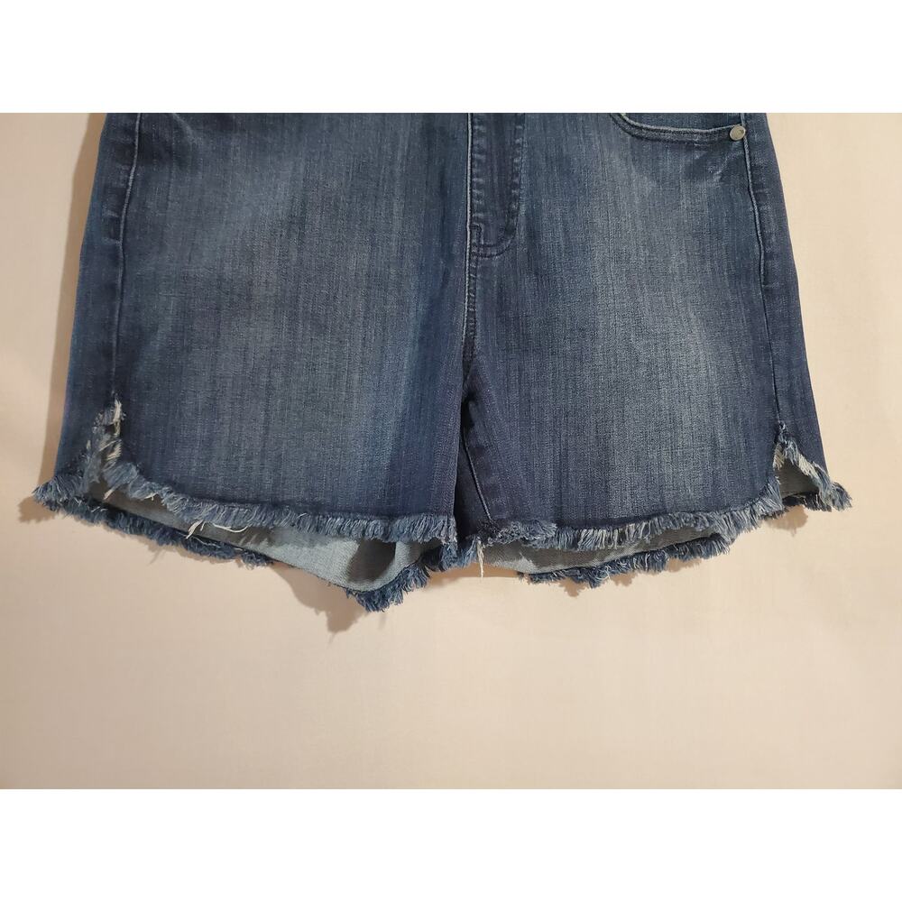 Judy Blue Dolphin Frayed Raw Hem Stretchy Denim Jean Shorts Size L Jorts Pockets - Picture 4 of 10